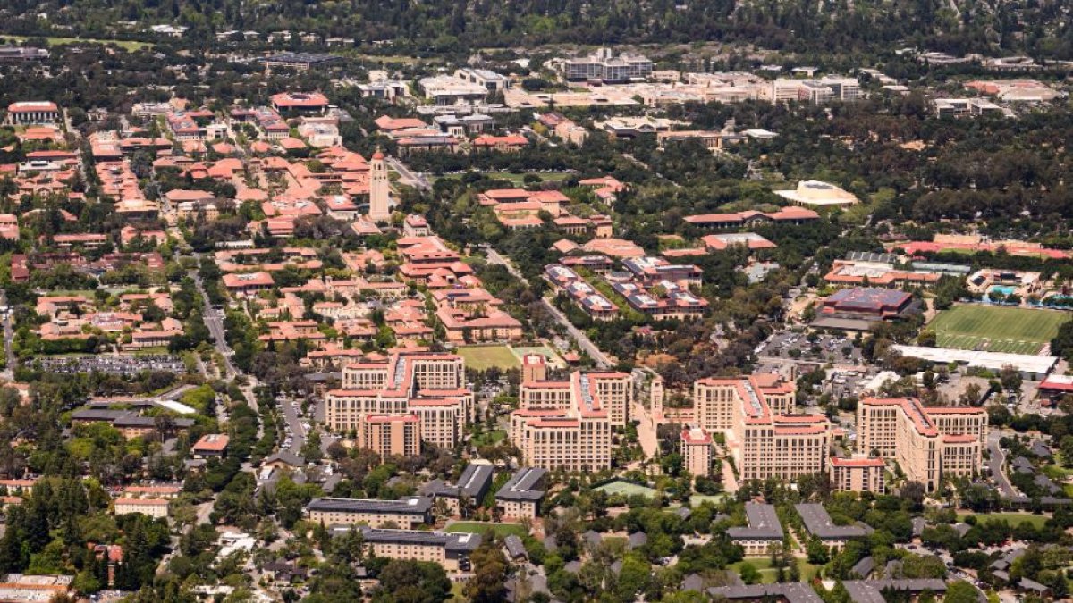 Aerial view of Stanford University in Stanford, Calif.