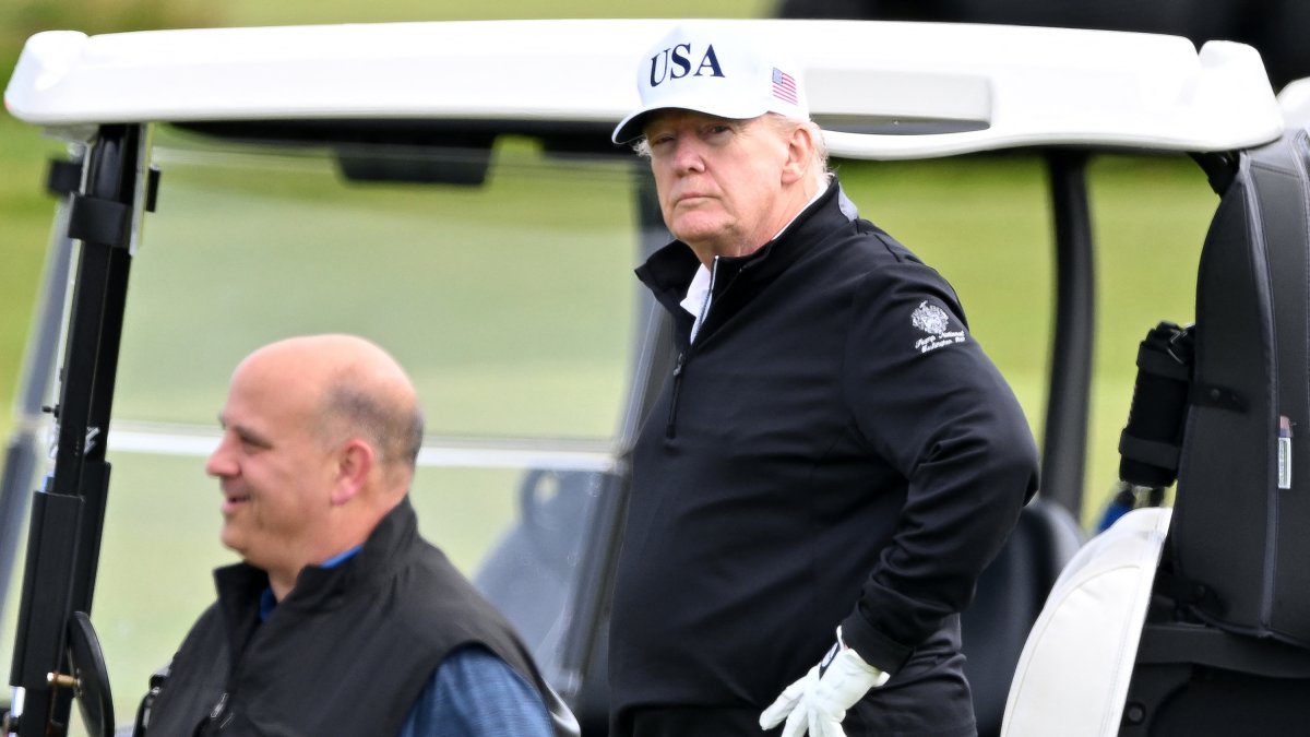 Trump during a round of golf in Scotland.
