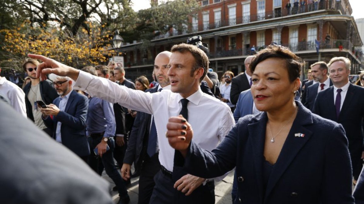 LaToya Cantrell with French President Emmanuel Macron.