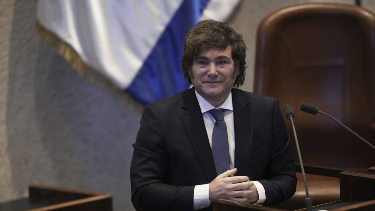 Argentina's President Javier Milei addresses lawmakers in the Knesset
