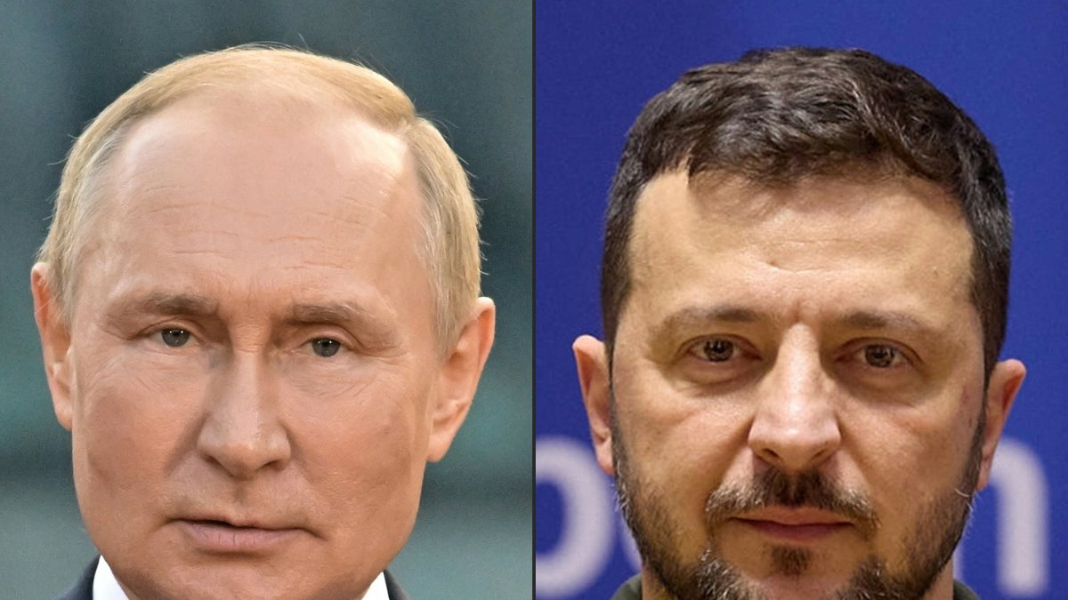 Collage de fotografías del presidente ruso Vladimir Putin (I) y el ucraniano Volodímir Zelenski (D)