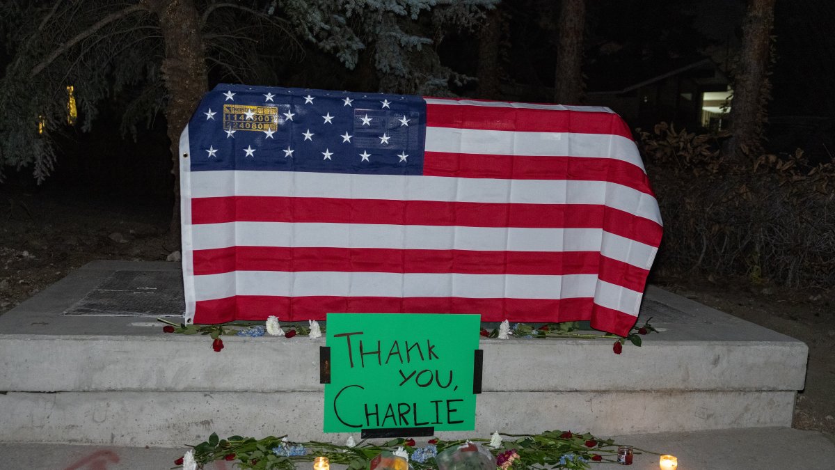 A makeshift memorial honoring young activist and influencer Charlie Kirk.