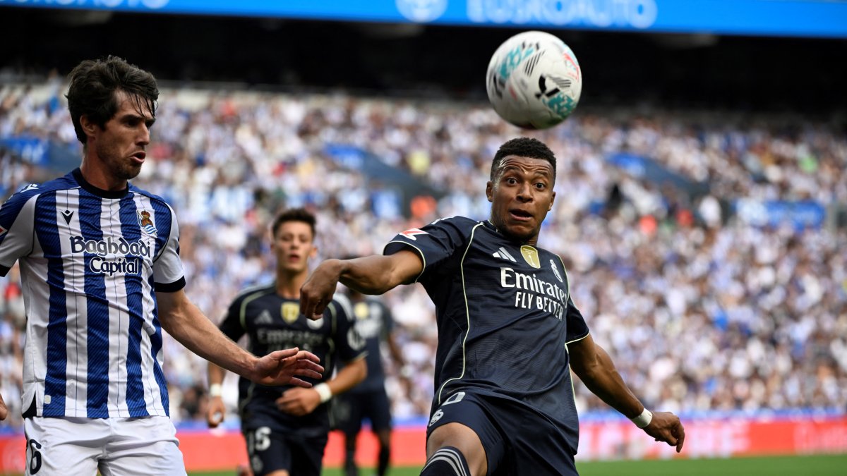 Real Madrid's French striker Kylian Mbappé,