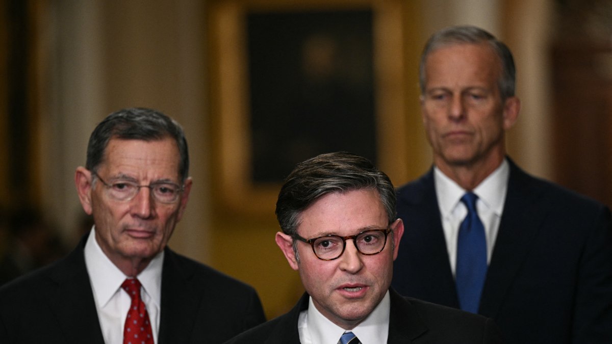 Republican Senators Mike Johnson, John Thune and John Barrasso.