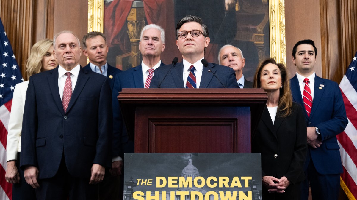 Mike Johnson, during a press appearance. November 2025