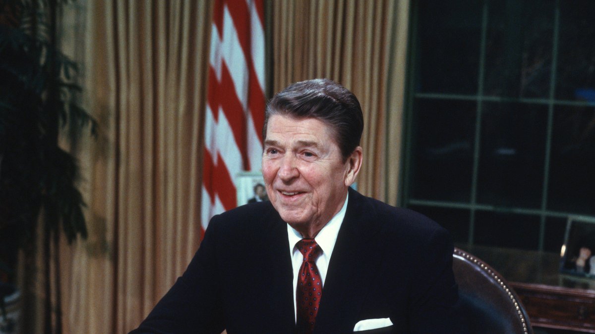 President Ronald Reagan in the Oval Office of the White House.