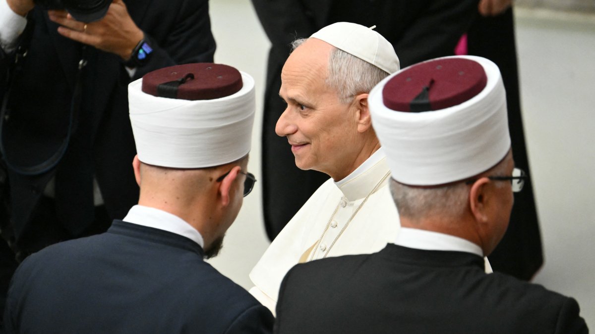 El Papa León XIV, al final de la Conmemoración de la Declaración Conciliar 'Nostra Aetate'. 28 de octubre de 2025