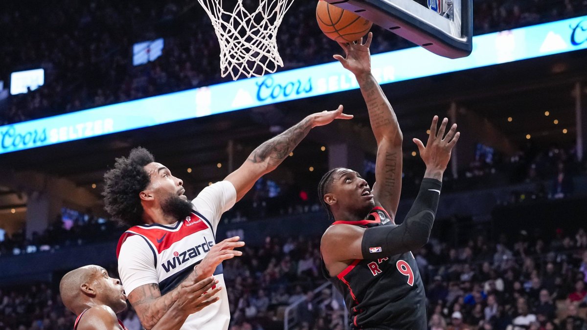 RJ Barrett (Raptors), scoring against the Wizards in NBA Cup 2025