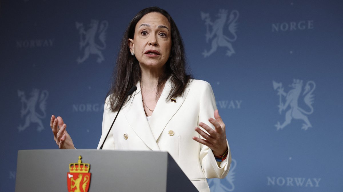 María Corina Machado ofrece una rueda de prensa en Oslo