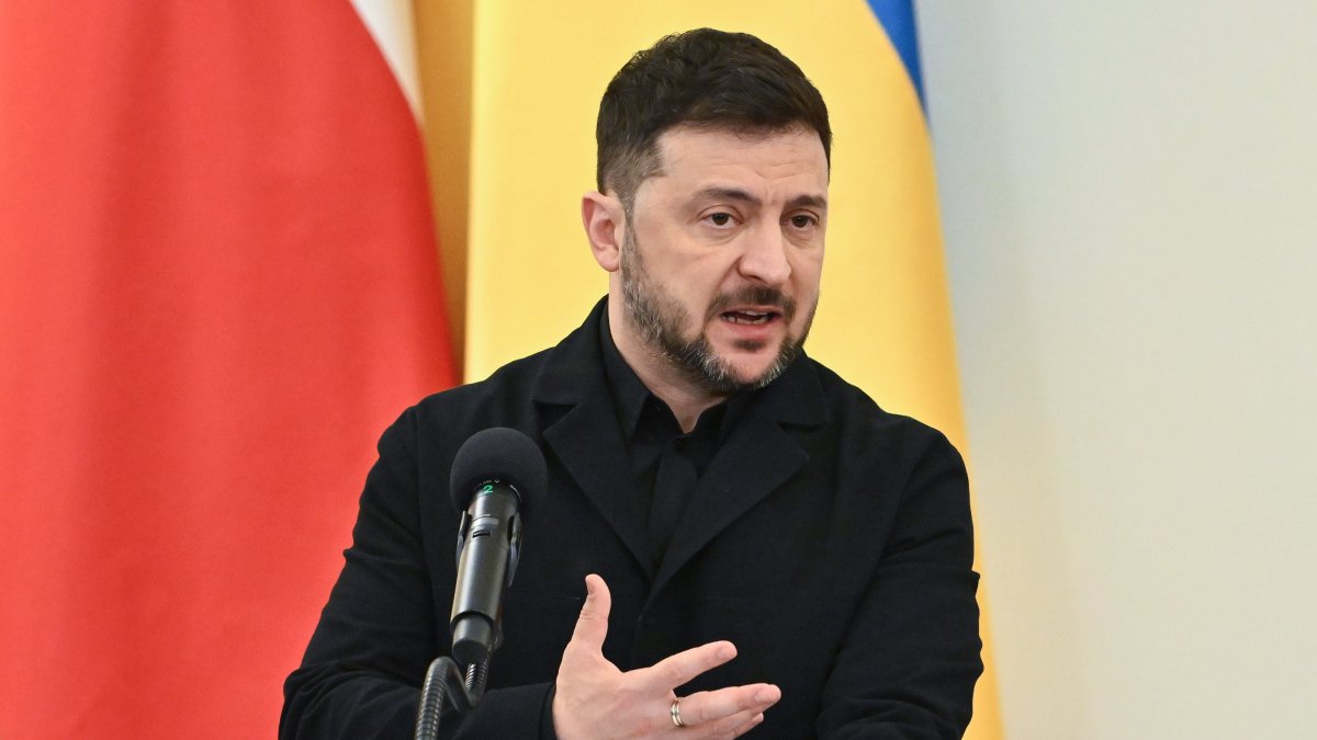 Volodymyr Zelensky during a visit to Poland.
