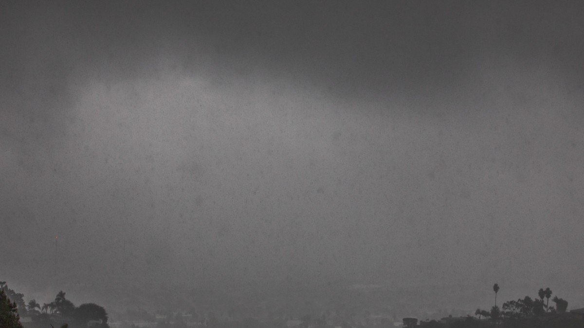 Heavy rains are seen from Kenneth Hahn Park, Los Angeles, Calif.