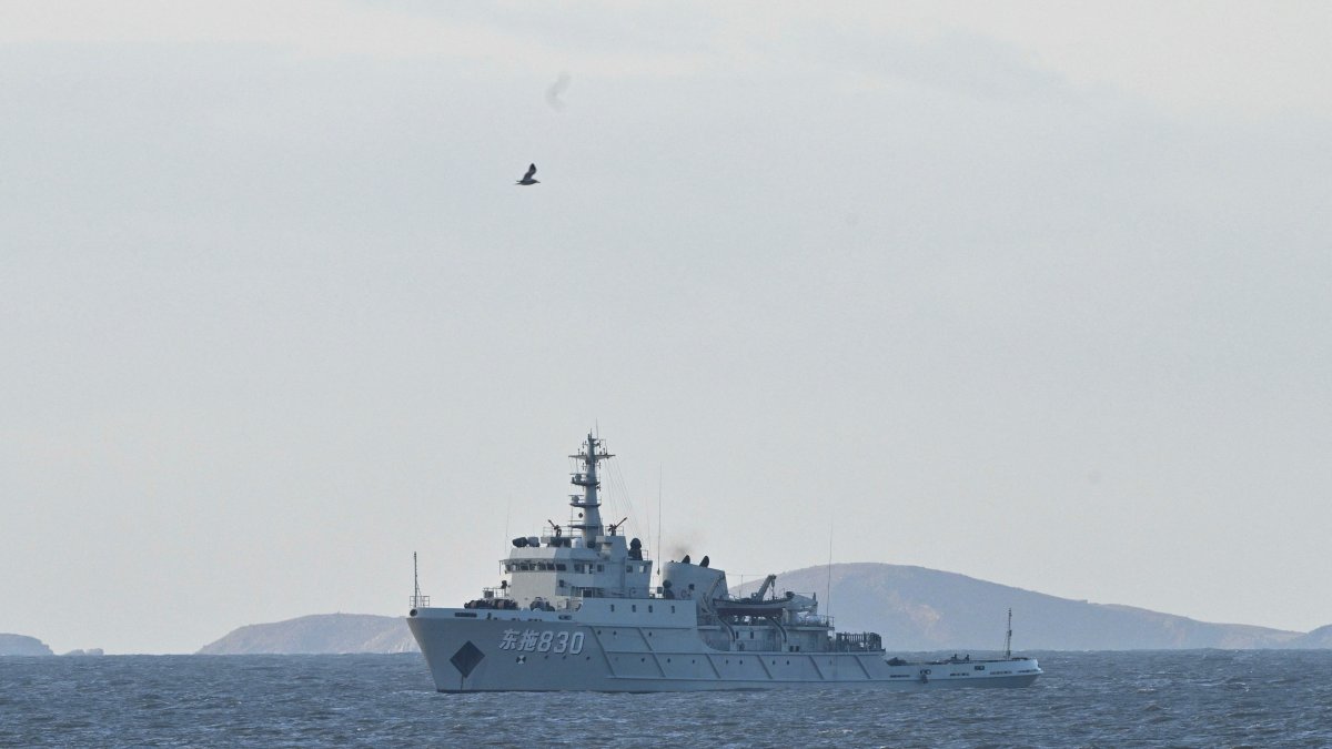 A Chinese military vessel patrols off Pingtan island.