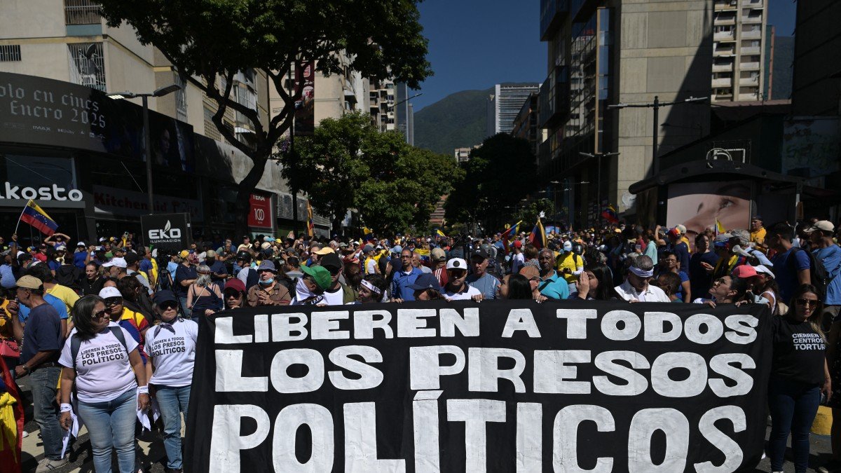 Protests in Caracas by Venezuelans calling for the release of all political prisoners