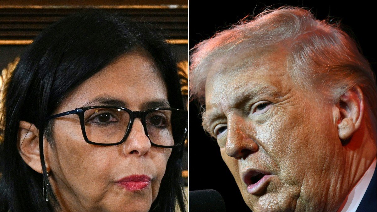 Delcy Rodriguez and Donald Trump in a collage of photos.