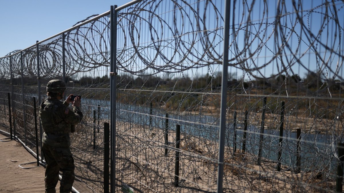 A U.S. Army soldier guards the U.S.-Mexico border