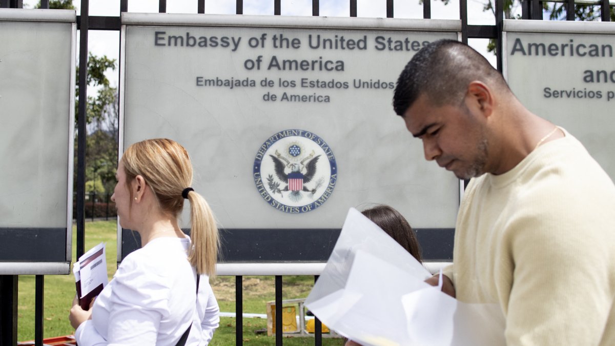 People applying for visas at a U.S. embassy in Colombia (File).