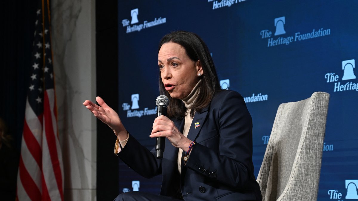 María Corina Machado habla en la sede de la Heritage Foundation