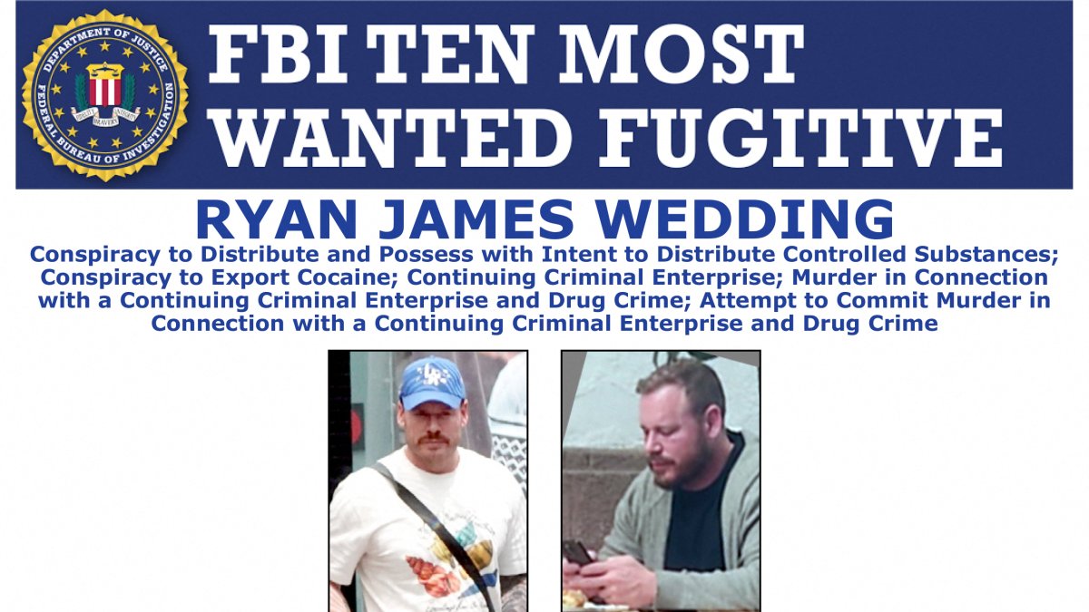 This image released by the FBI shows the wanted poster for former Olympian Ryan James Wedding