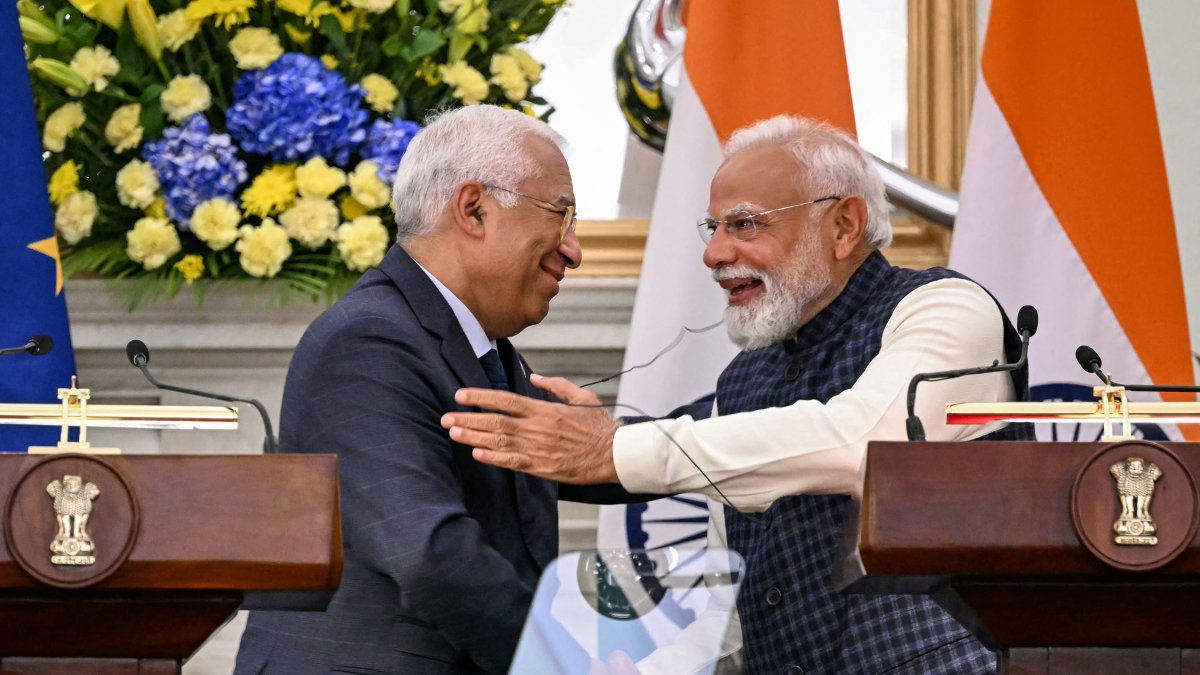 El Primer Ministro de la India Narendra Modi y el presidente del Consejo Europeo, Antonio Costa