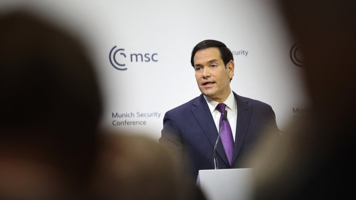 El secretario de Estado estadounidense Marco Rubio habla durante la 62ª Conferencia de Seguridad de Múnich (MSC)