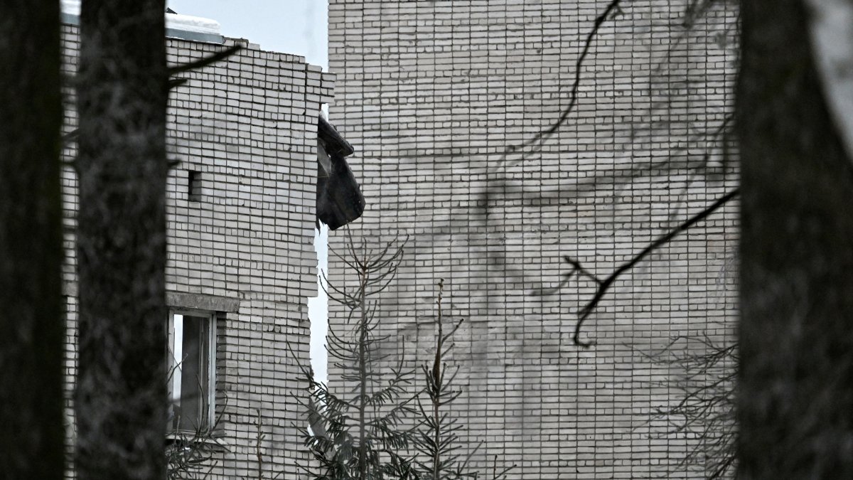 View of the site where the military police building collapsed on the grounds of a military base in Sertolovo.