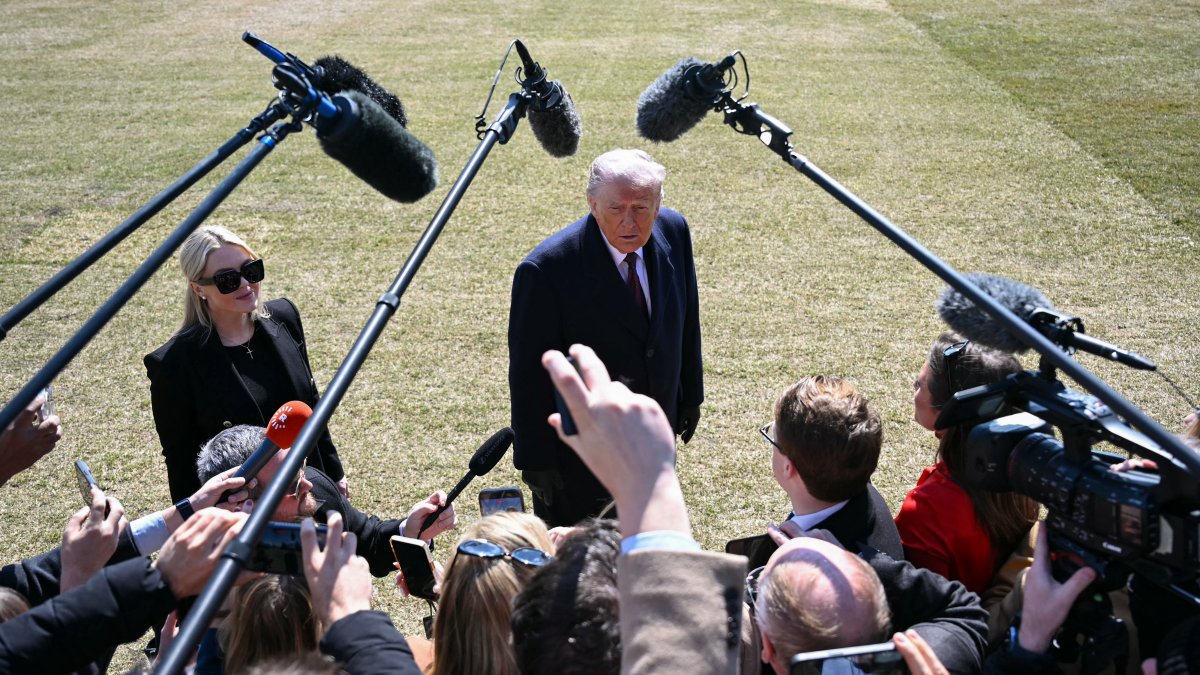 Donald Trump answering questions at the White House/ Andrew Caballero- Reynolds.