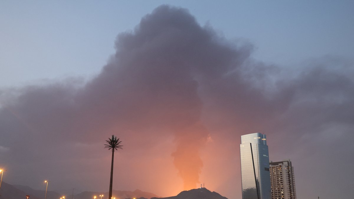 Tall plume of black smoke rises after explosion in UAE industrial zone
