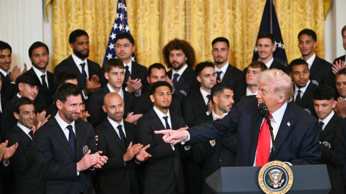El argentino Leo Messi y el plantel del Inter Miami con Donald Trump en la Casa Blanca