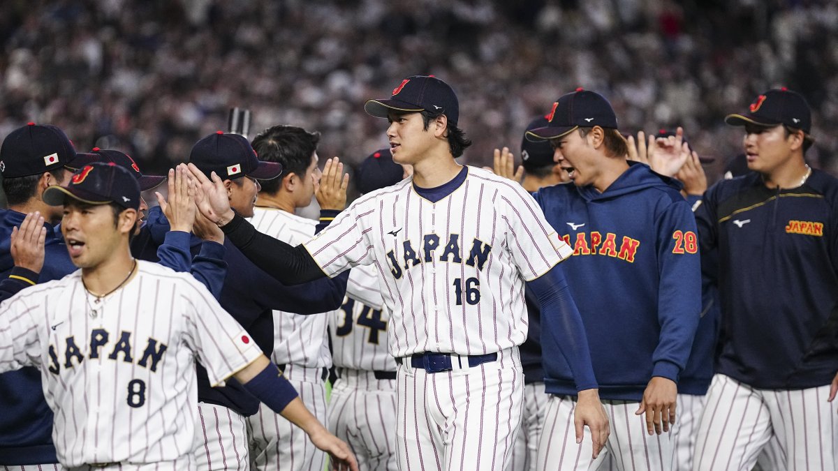 Japan's players celebrate their victory during the WBC.