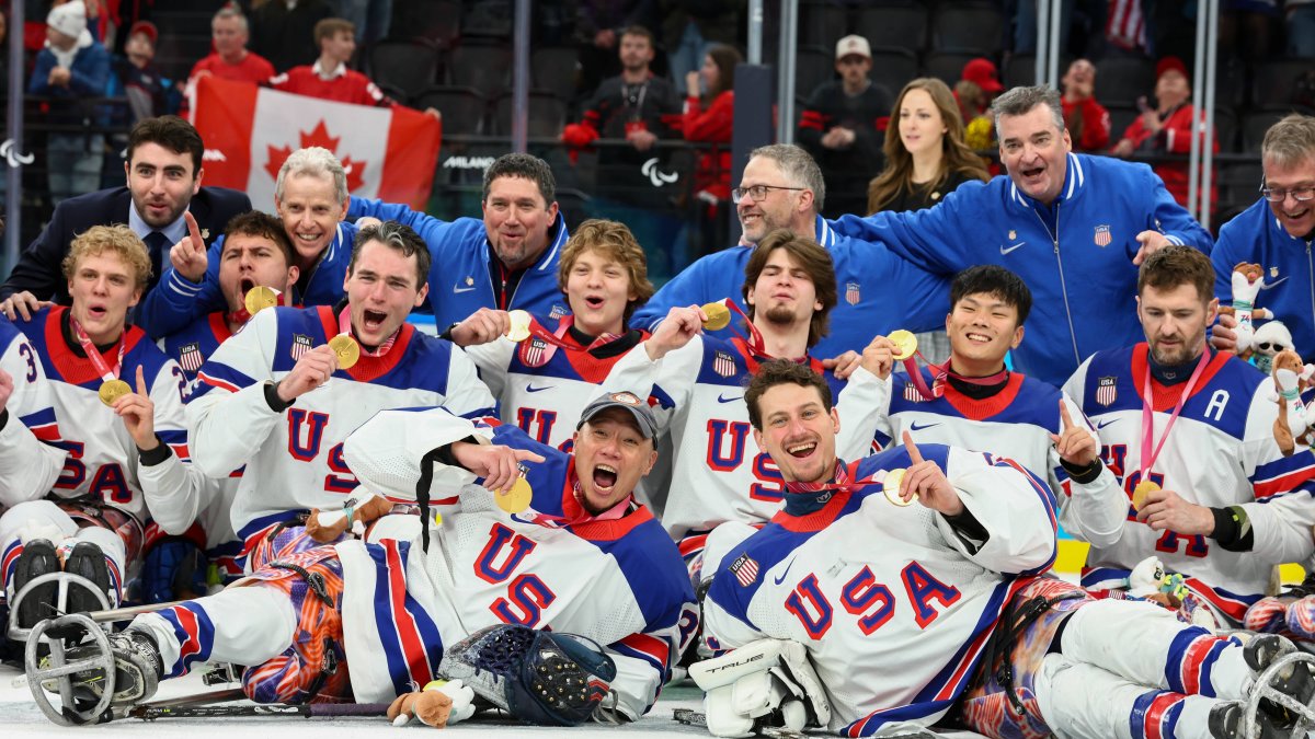 The Paralympic ice hockey team celebrates gold at the Milano Cortina 2026 Winter Games.