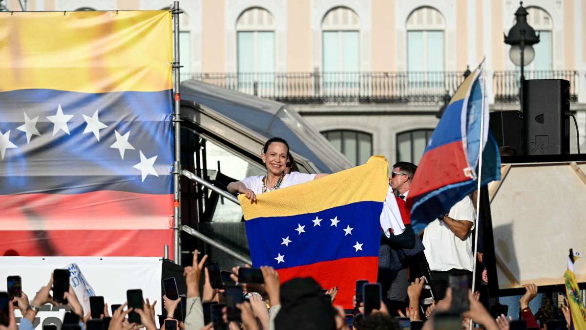 Machado durante la manifestación en Madrid, este 18 de abril.