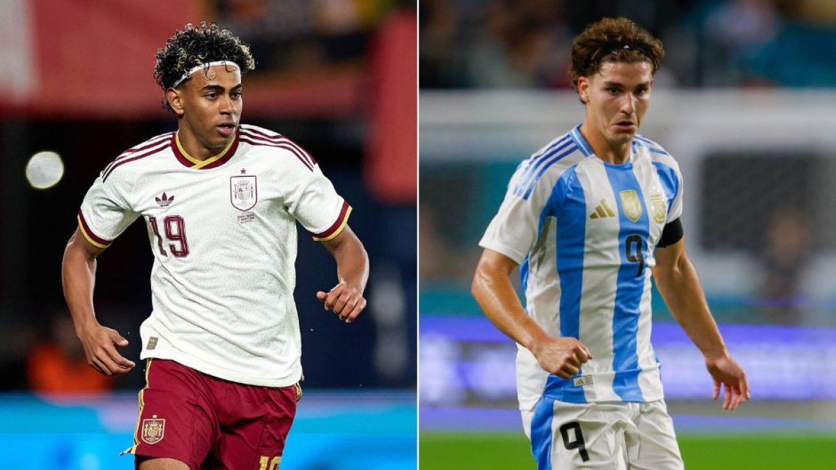 Los futbolistas Lamine Yamal y Julián Álvarez, con España y Argentina