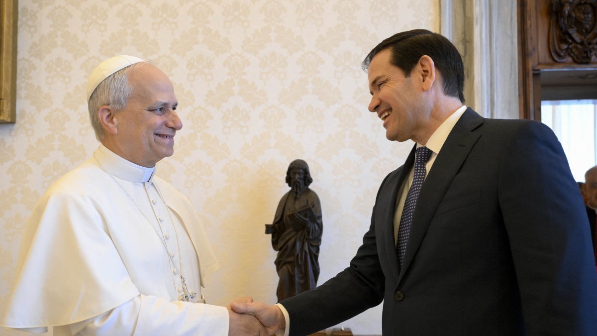 Leo XIV and Marco Rubio, during a meeting in May 2025. File image