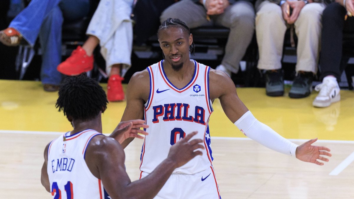 Tyrese Maxey and Joel Embiid of the Philadelphia 76ers. File archive