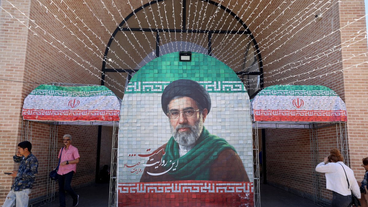 A mural of Ayatollah Mojtaba Khamenei at a Tehran subway station.