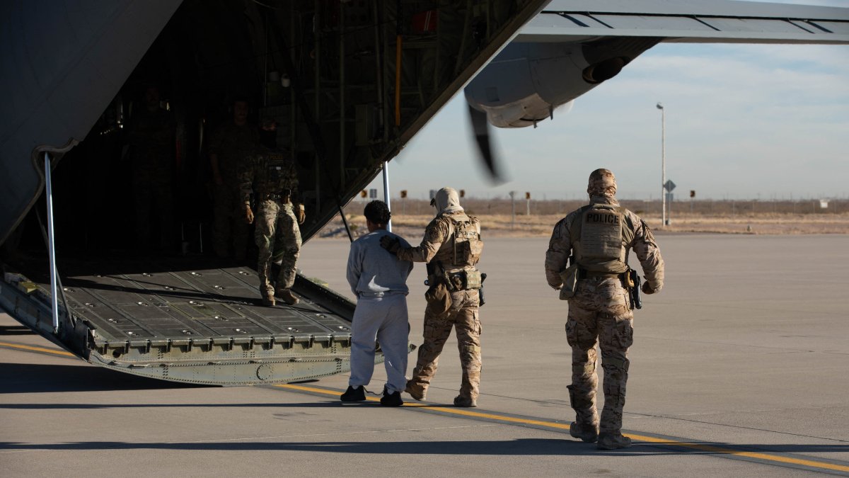 US Northern Command and US Transportation Command supporting ICE deportation flights by military airlift at Fort Bliss, Texas, February 7, 2025.