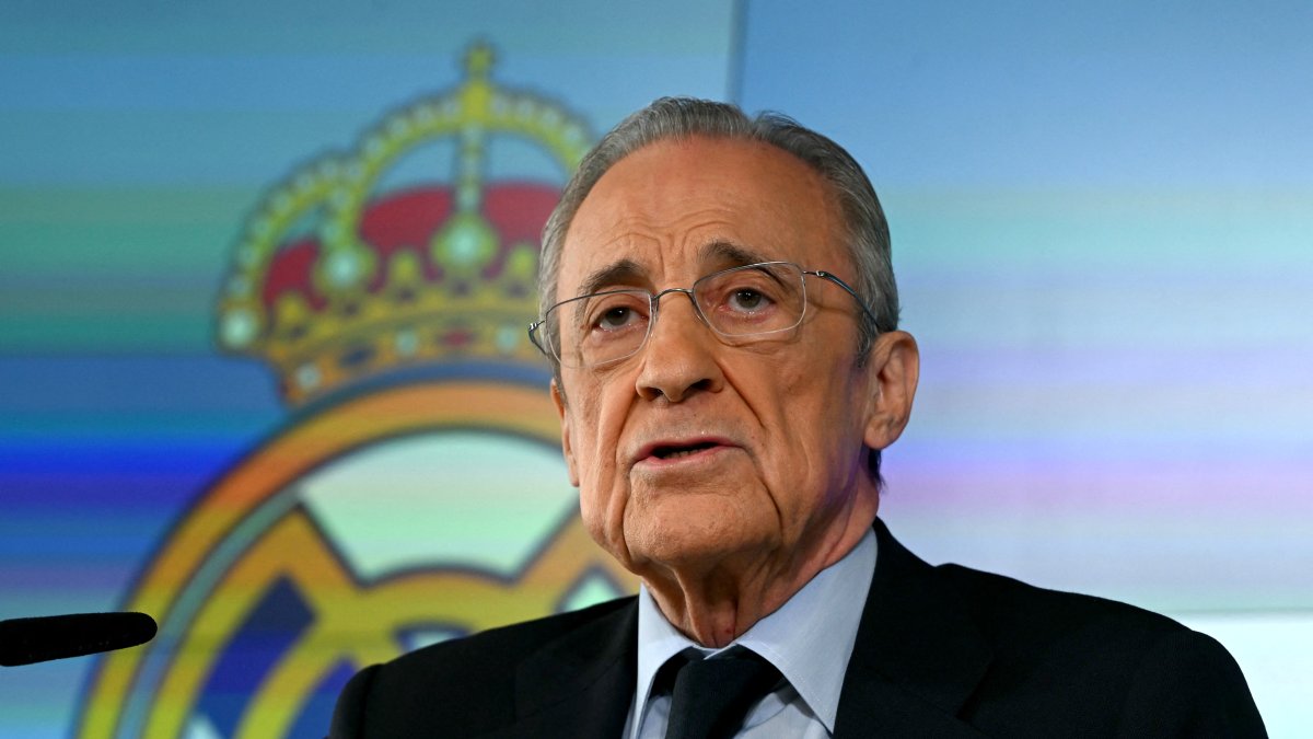 Florentino Pérez, durante la comparecencia de prensa en la que anunció el adelanto electoral a la presidencia del Real Madrid. Mayo de 2026