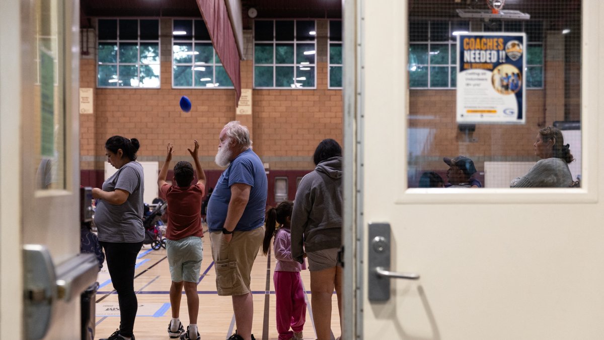 A group of evacuees in Orange County (California) following a chemical tank leak