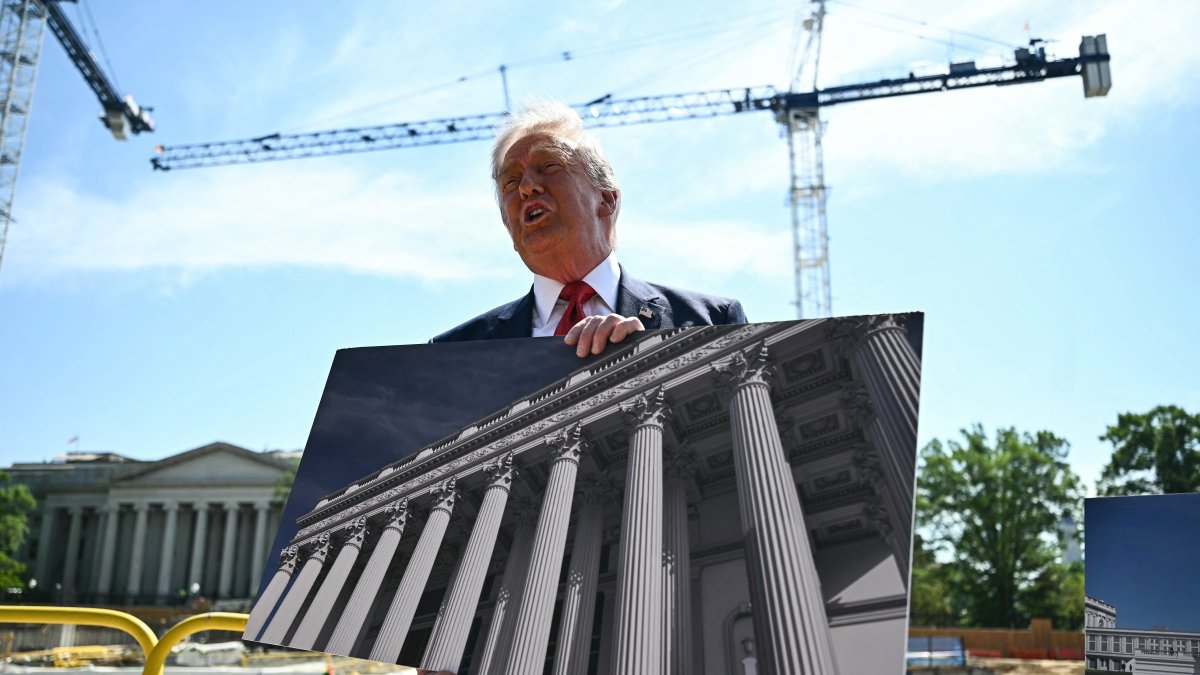 President Trump at the site where the White House ballroom is being built.