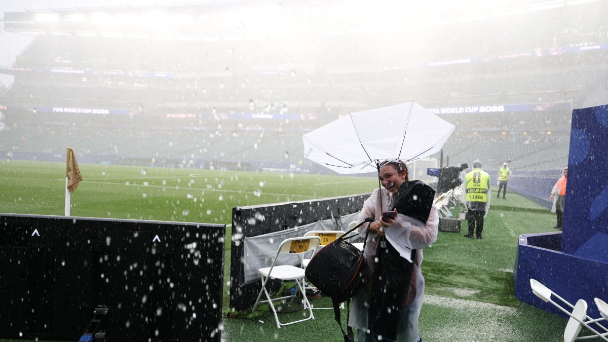 Storm during the France-Iraq match at Lincoln Financial Field in Philadelphia.