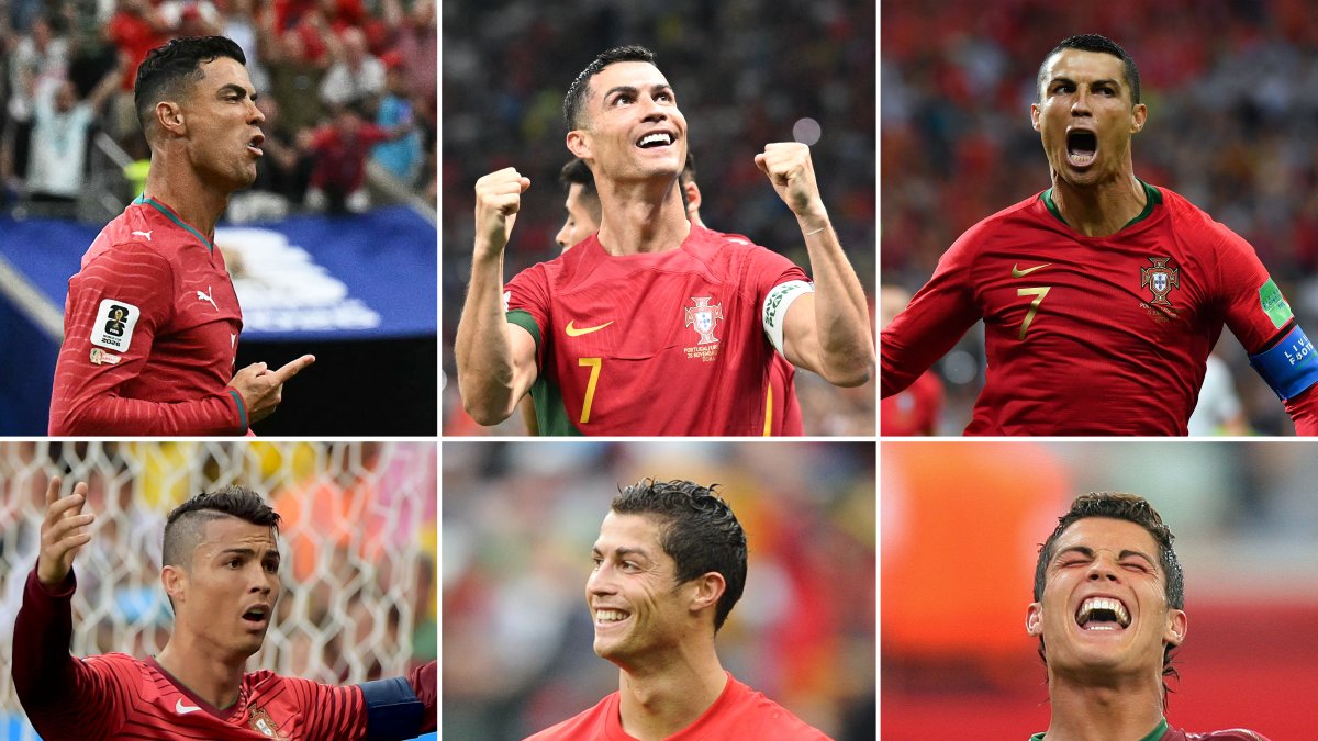 A montage of Ronaldo at each of the six World Cups in which he has participated