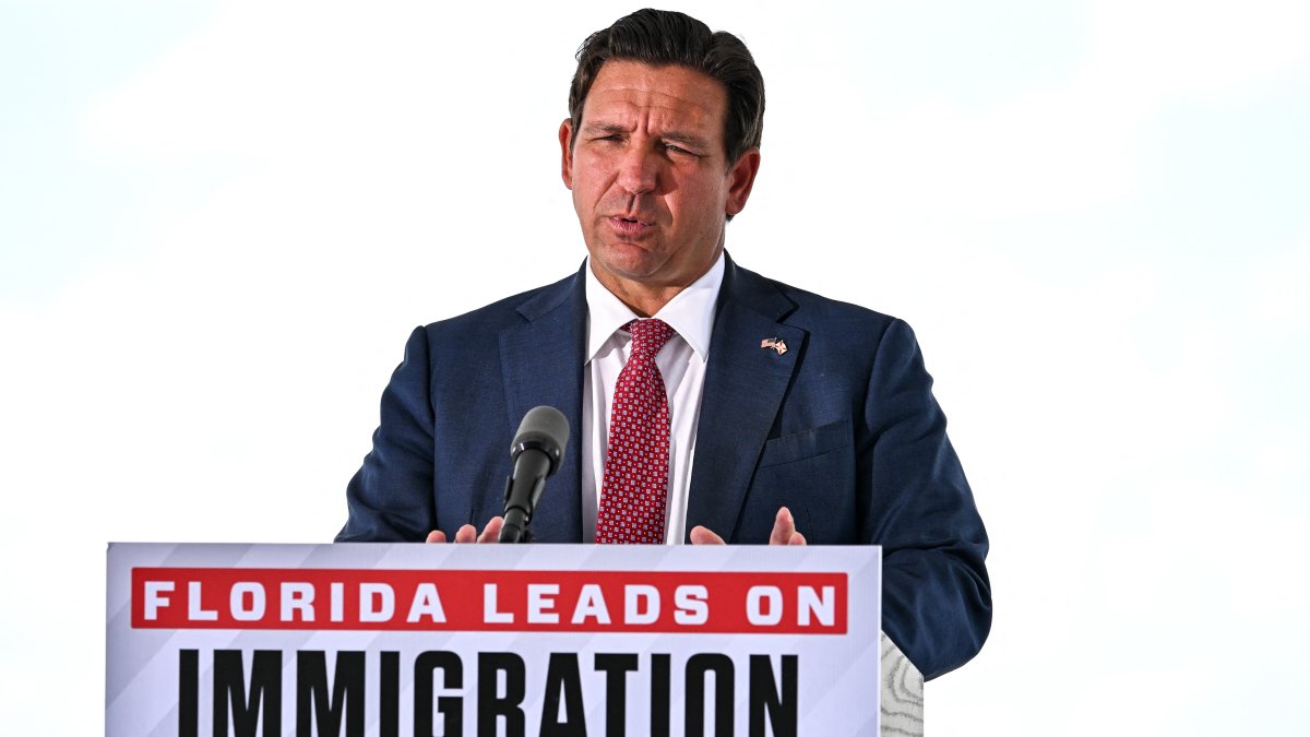 Florida Governor Ron DeSantis speaks during a press conference