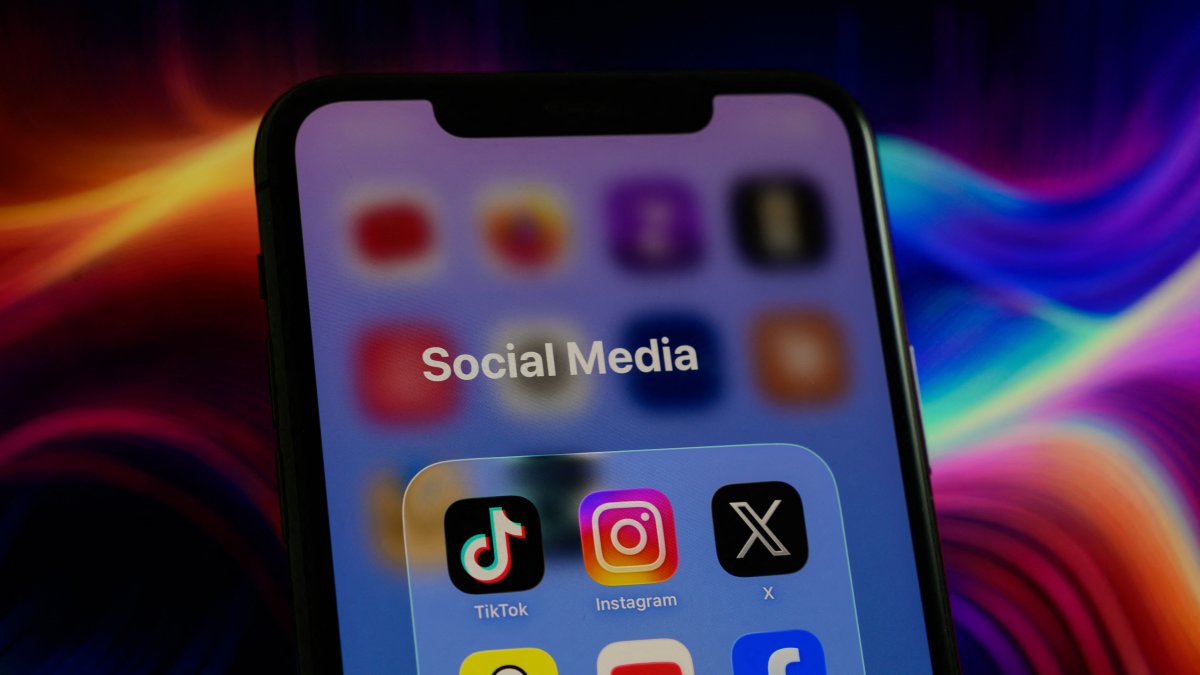 A cell phone with social media apps, such as TikTok, Instagram, X, and Snapchat, among others (File photo)