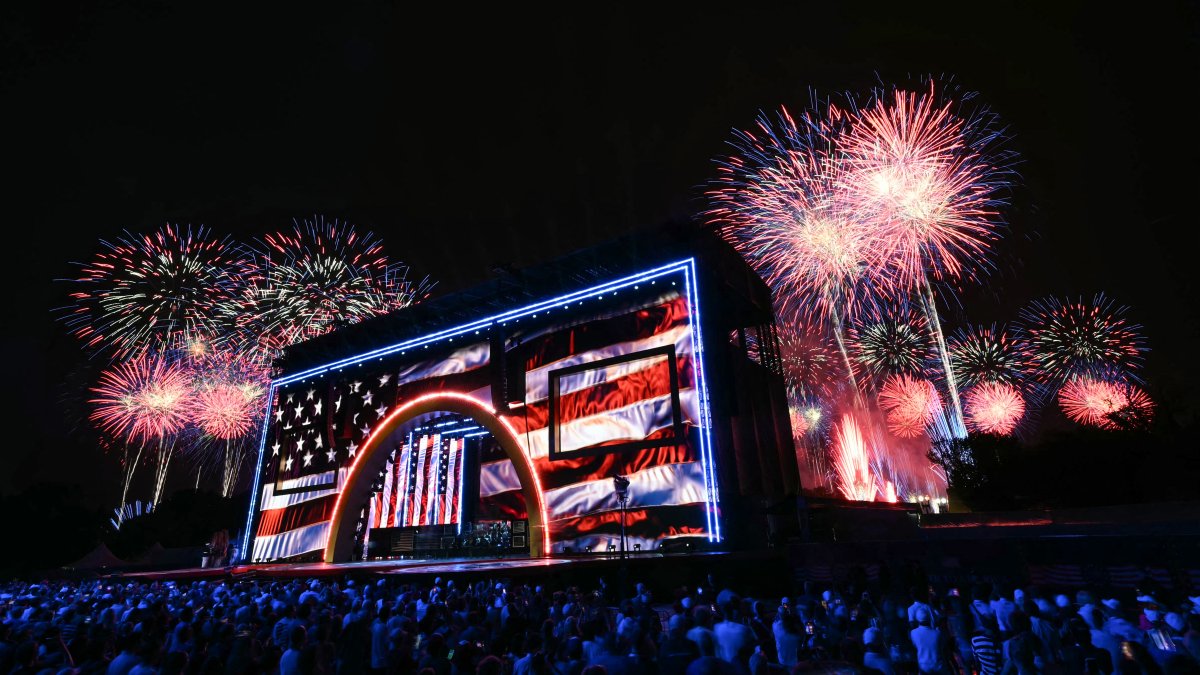 Momento del espectaculo de celebración del 250 aniversario del 4J