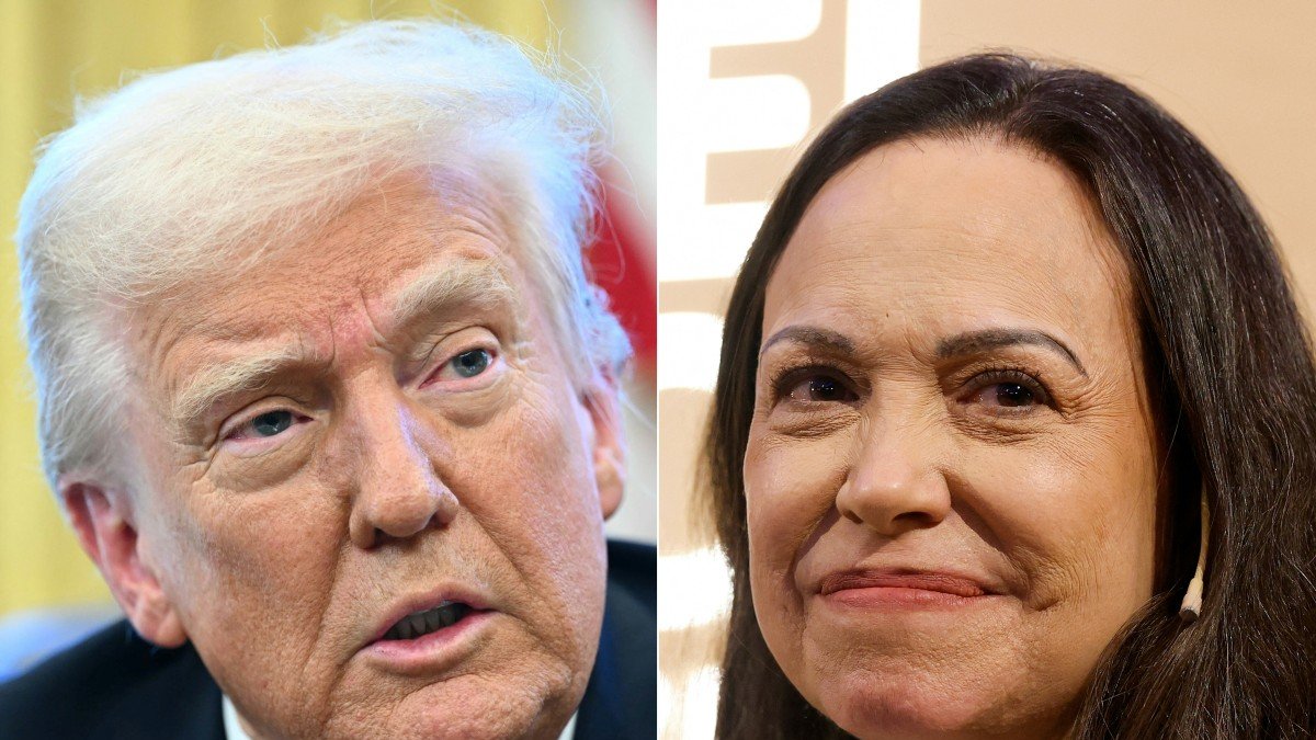 A collage of photos of President Donald Trump and María Corina Machado