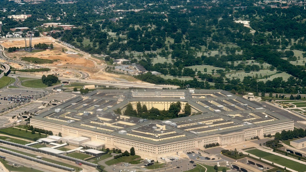 Aerial view of the Pentagon, headquarters of the U.S. Department of Defense, in Arlington, Virginia