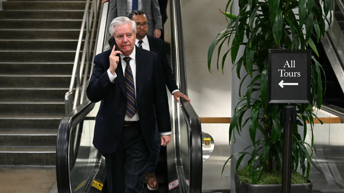 Lindsey Graham on the phone at the Capitol in Washington, D.C.