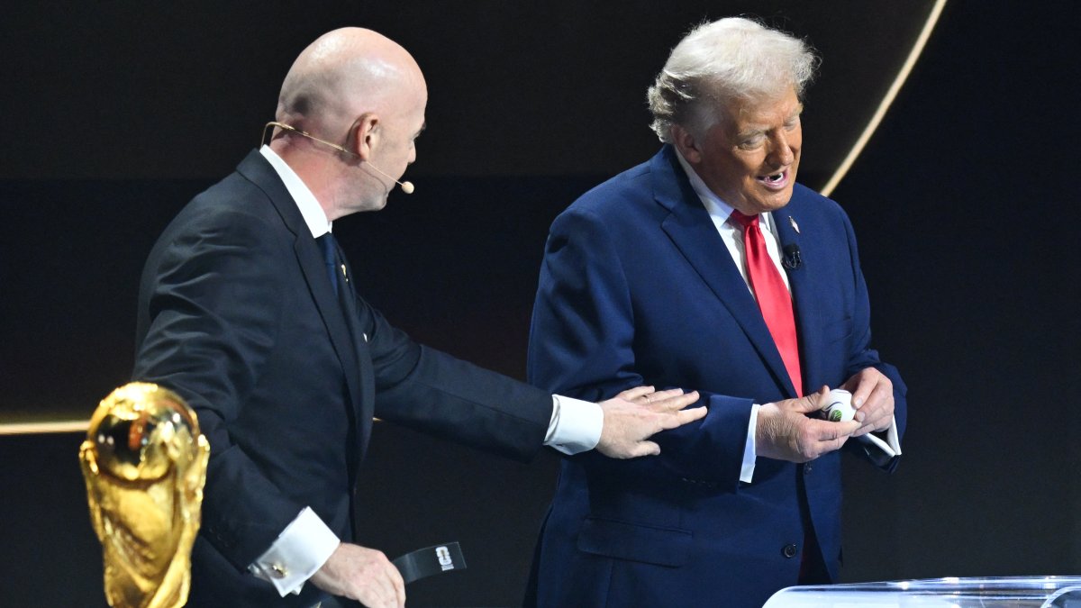 Donald Trump and Gianni Infantino at the 2026 World Cup group stage draw. December 2025