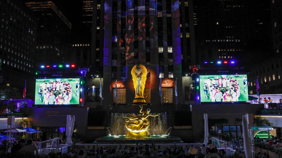 Fans gathered at the Fan Fest at Rockefeller Center in New York.