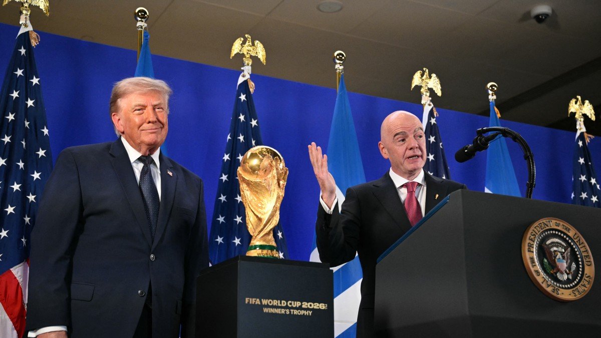 Donald Trump and Gianni Infantino at a press conference this Friday